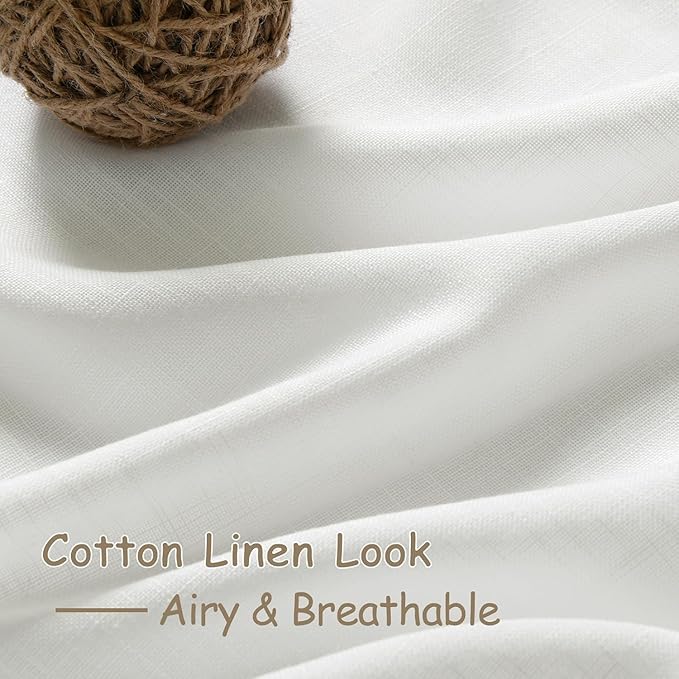 Off White Linen Curtains 96 Inches Long 2 Panels Set Back Tab Rod Pocket Semi Sheer Light Filtering Window Curtain Drapes Neutral Modern Aesthetic Long Curtains for Living Room Bedroom Decor 40x96