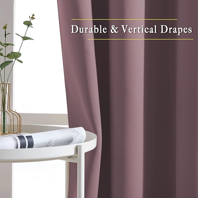 NICETOWN Blackout Curtains and Drapes for Living Room - Thermal Insulated Solid Grommet Top Blackout Panels/Draperies for Kid's Room/Bedroom (Dry Rose, 1 Pair, 80 x 84 Inch)