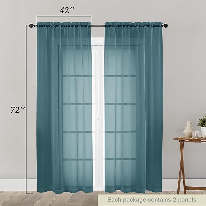 Dusty Blue Sheer Curtain for Bedroom Living Room 72 Inches Long 2 Panels Set, Solid Soft Light Filtering Sheer Window Curtains, Modern Rod Pocket Door Curtain, Dusty Blue, 42" Wx72 L Inches