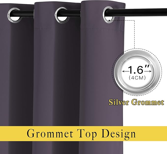 NICETOWN Bedroom Blackout Curtains and Drapes 54" L - Window Treatment Thermal Insulated Solid Grommet Blackout Draperies for Home Office (Greyish Purple, 2 Panels=92" Wide)