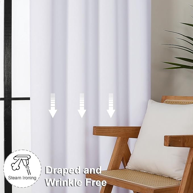 Simplebrand Ava Pure White Curtains for Bedroom 45 Inches Long 2 Panels Set, Light Filtering Window Treatment, Short Curtain Drapes, Soft Touching Casual Rod Pocket Privacy Curtains, W40 x L45 Inch