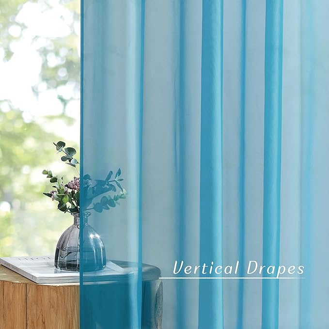 NICETOWN Sheer Window Curtains Sweep to Floor, Grommet Airy and Breathable Soft Voile Sheer Drapes with Light Filtering for Living Room/Bedroom, Teal, W54 x L108, 2 Panels