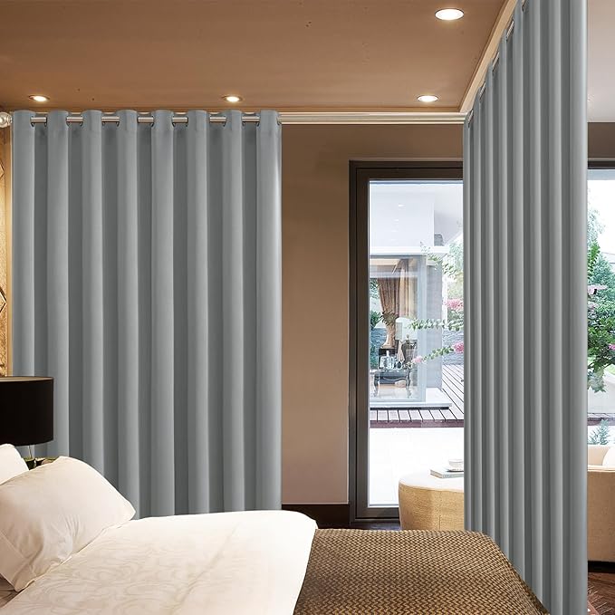 Yakamok Blackout Patio Curtains 100x84 Inches for Sliding Door Extral Wide Blackout Curtain Panels Thermal Insulated Room Divider - Grommet Top, 7' Tall by 8.3' Wide - Dove Grey