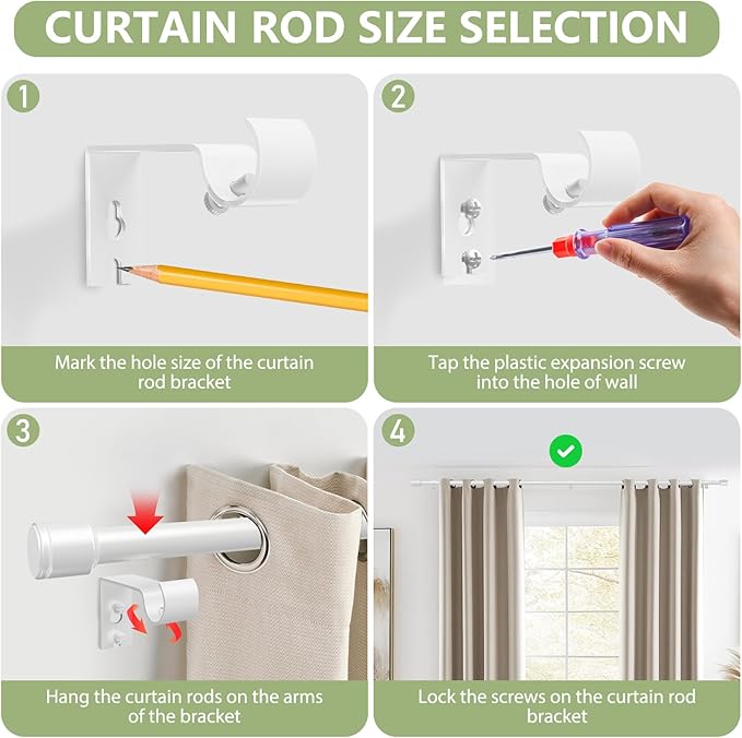 5/8” Diameter Curtain Rods 30-120 Inch, for 30-114 Inch Windows, Adjustable Splicing White Curtain Rods for Windows with Brackets, Window Rod Long Small Curtains Rod