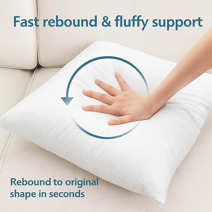 LANE LINEN 24x24 Pillow Inserts - Set of 2 Lightweight Down Alternative Square Pillows, White Throw Pillows for Bed, Decorative Pillows for Couch Bed, Firm Pillows for Living Room