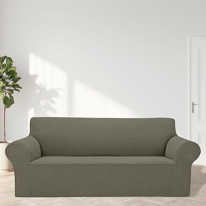 Cupuamon 2026 New Stretch Oversized Sofa Slipcovers Couch Sofa Cover for 4 Seater Furniture Protector Covers with Elastic Bottom Jacquard Fabric Small Checks for Pets, Kids - Khaki