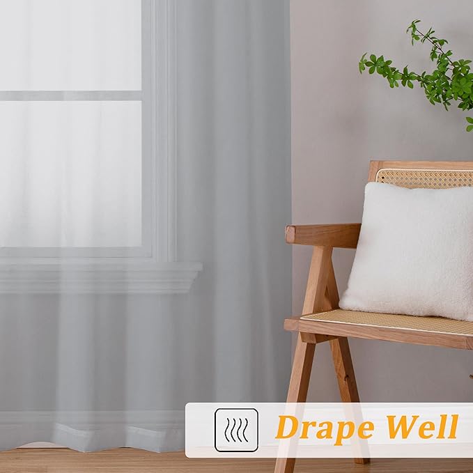 Gwine Light Grey Valances for Windows, Small Light Filtering Rod Pocket Cafe Valance Curtains, Soft Sheer Curtain for Bathroom Laundry Basement, 42Wx14L inch, 2 Pieces