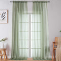 Extra Long Sheer Green Curtains for Bedroom Living Room 108 Inches Long 2 Panels Set, Solid Soft Light Filtering Rod Pocket Sheer Window Curtains, Sage, Each 59" Wx108 L Inch