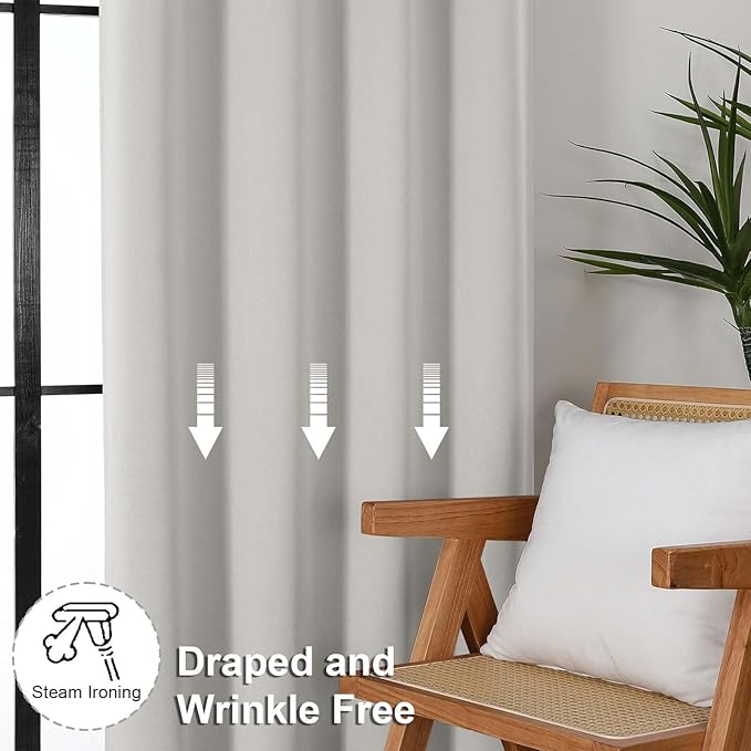 Simplebrand Ava Natural Short Blackout Curtains for Bedroom 54 Inches Long 2 Panels Set, Solid Thermal Insulated, Energy Saving Window Treatment Curtains Blackout Drapes, W40 x L54 Inch, Natural