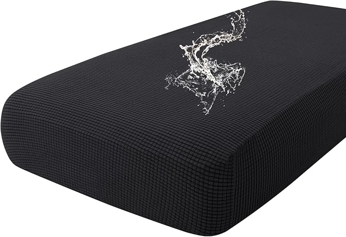 hyha Waterproof Couch Cushion Covers for Pets, Non Slip Sofa Seat Cover for Dogs Washable, Soft Thick Stretch Jacquard Fabric, Sofa Slipcovers with Elastic Bottom (1 Piece for Large, Black)