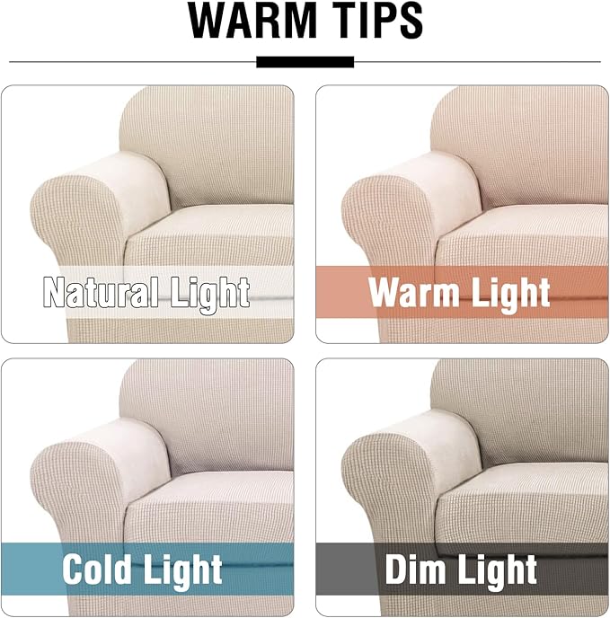 H.VERSAILTEX 3 Piece Stretch Sofa Covers for 2 Cushion Sofa Couch Covers for Living Room Sofa Slipcovers (Base Cover Plus 2 Seat Cushion Covers) Thicker Jacquard Fabric(Large Sofa, Natural)