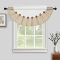 FRAMICS Farmhouse Valance Curtains, Boho Cotton Linen Kitchen Valance, Rustic Button Window Valance, Country Rod Pocket Valances for Windows Bedroom, Semi-Circular, White and Linen, 52 x 18 Inch
