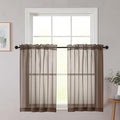 Cafe Curtains 36 Inch Length Tier 2 Pieces, Modern Soft Airy Sheer Kitchen Short Curtains for Small Window, Rod Pocket Small Curtain for Bathroom Basement, Chocolate, Each, 42"Wx36"L Inches