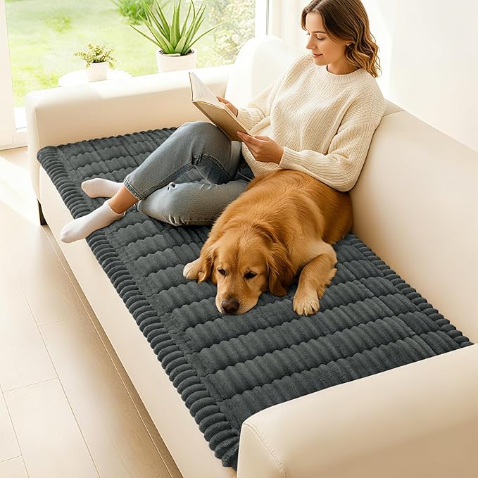 hyha Couch Covers for Dogs Washable, Non Slip Plush Dog Sofa Protectors, Fuzzy Pet Couch Covers for 3 Cushion Sofa Pet Friendly (Dark Grey, 27.6" x 82.7")