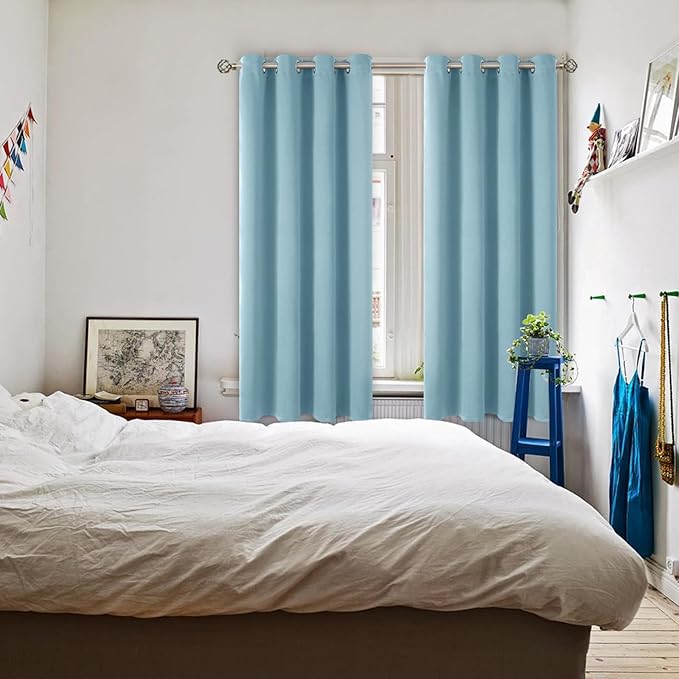 BGment Room Darkening Curtains 63 Inches Long - Grommet Thermal Insulated Drapes Window Treatment Curtains for Bedroom, 2 Panels, 52 x 63 Inch, Greyish Blue