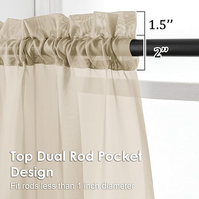 OVZME Taupe Sheer Curtains 54 Inches Long 2 Panels - Soft Light Filtering Window Sheer Panels for Living Room/Bedroom, Top Dual Rod Pocket, 1 Pair, Each 42Wx54L Inches