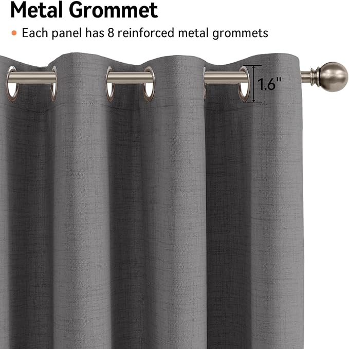 100% Blackout Shield Curtains, Dark Gray, 50''W x 96''L, 2 Panels, Linen Textured Look, Thermal Insulated, Full Light Blackout, Rod Pocket, Living Room/Bedroom