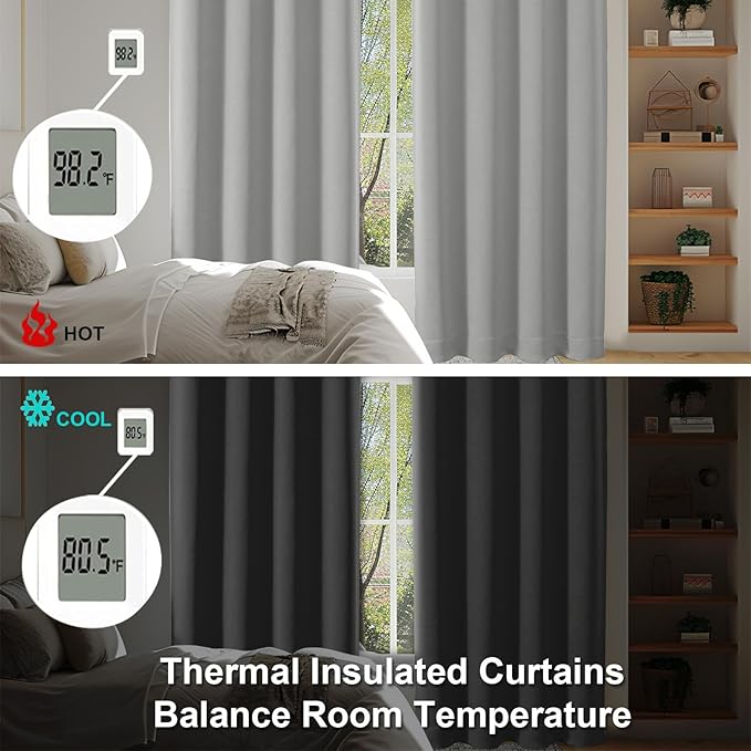Simplebrand Ava Silver Grey Blackout Curtains for Bedroom 84 Inch Length 2 Panels Set, Solid Thermal Insulated Privacy Living Room Window Treatment Curtains Blackout Drapes, W50 x L84 Inch