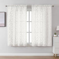 Lecloud Leia Ivory Sheer Curtains 54 Inch Length 2 Panels, Voile Light Filtering Privacy Jacquard Textured Curtains, Dual Rod Pockets Drapes with Leaves for Living Room Bedroom, Each 42" W x 54" L