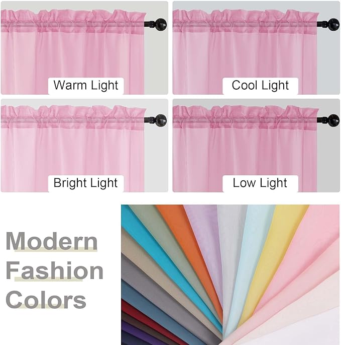 Pink Sheer Curtain for Bedroom Living Room 72 Inches Long 2 Panels Set, Solid Soft Airy Light Filtering Sheer Window Curtains, Modern Rod Pocket Door Curtain, Pink, 42" Wx72 L Inches
