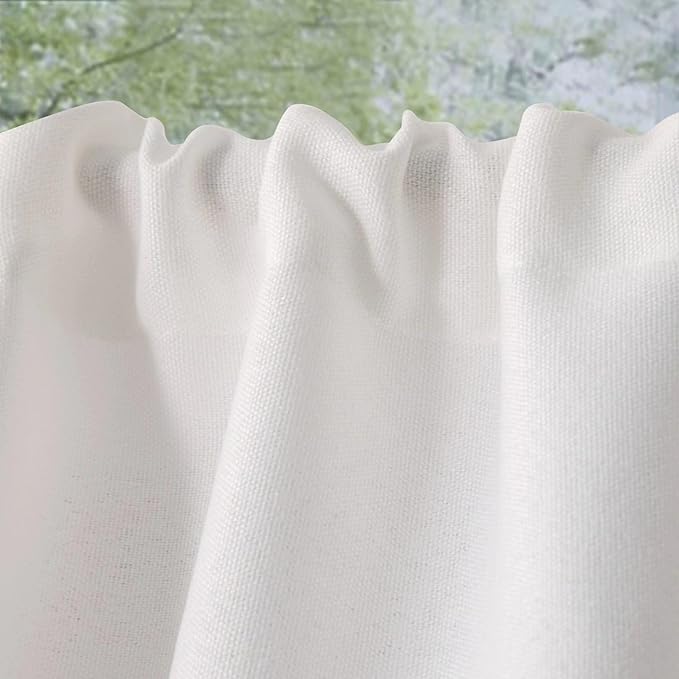 Oindec aux Linen Kitchen Curtains 45 Inch Length Cafe Curtain Tiers for Living Room Basement Bathroom Windows Country Rustic Small Short Curtains, Set of 2, White