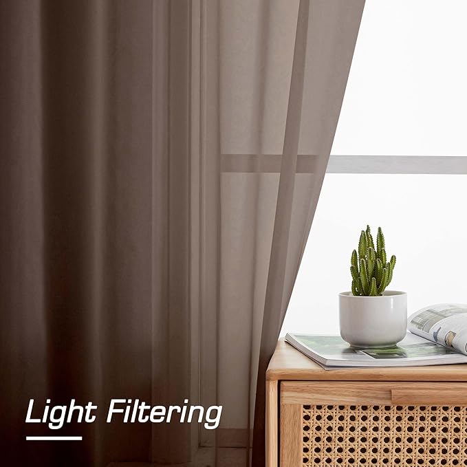OWENIE Sheer Curtains 72 Inches Long 2 Panels Set, Light Filtering Sheer Curtain Rod Pocket Clear Drapes for Living Room Bedroom Window Sliding Door, Each 42 x 72 Inch, Chocolate