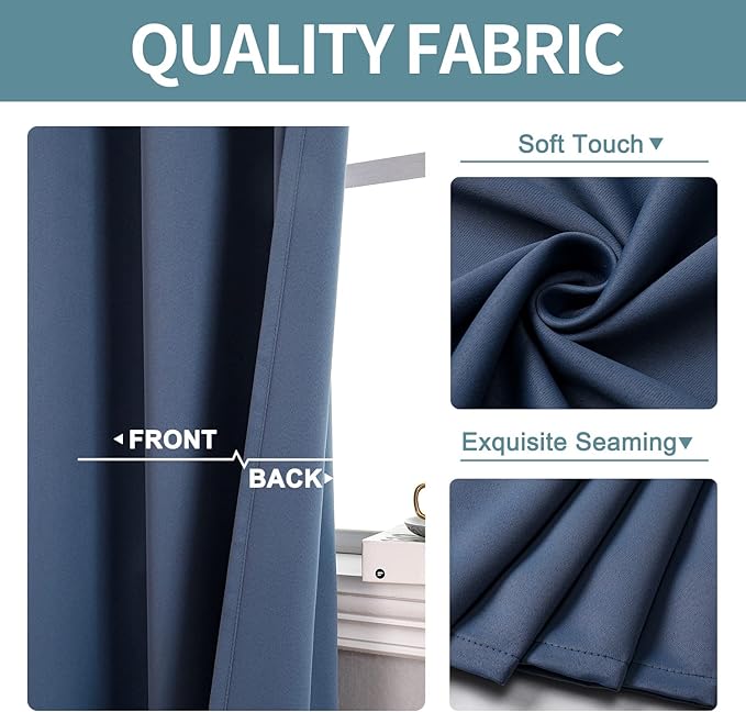 ChrisDowa Small Window Curtains for Kitchen and Bedroom - Grommet Short Thermal Insulated Room Darkening Curtains (2 Panels, Stone Blue, 34 x 36 Inch)