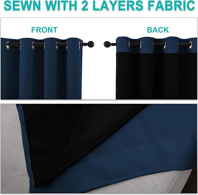 NICETOWN Moroccan Blue Full Shade Curtain Panels, Pair of Energy Smart & Noise Blocking Out Blackout Drapes for Dining Room Window, Thermal Insulated Guest Room Lined Window Dressing(70 x 72 inch)