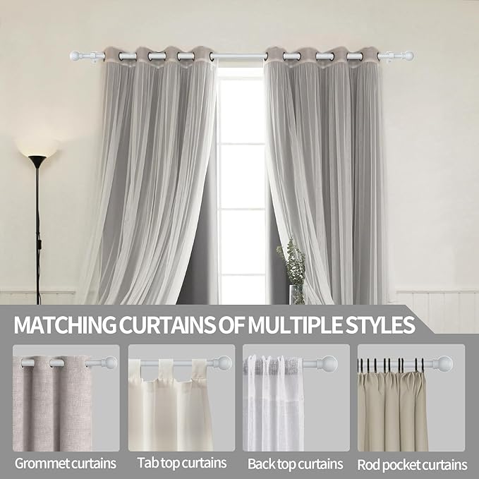 Thestoa Curtain Rods for Windows 48 to 84-92 Inch, White, Stainless Steel Rods for Bedroom, Living Room, Kitchen, Farmhouse, Outdoor
