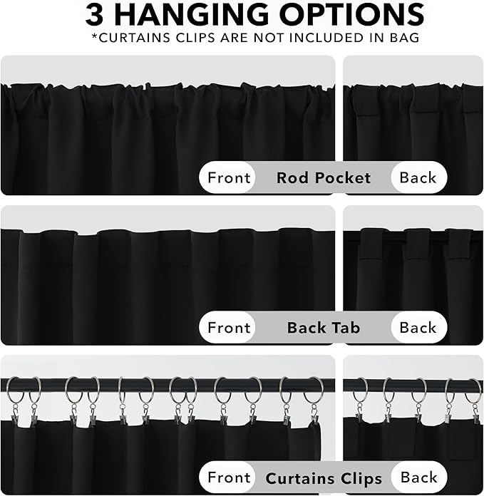 Deconovo Blackout Curtains 84 Inches Long, Black Blackout Curtains for Bedroom - 2 Panels, 52x84 Inch, Room Darkening Curtains for Living Room, Back Tab and Rod Pocket Black Curtains