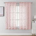Lecloud Leia Blush Pink Sheer Curtains for Living Room 63 Inch Length 2 Pcs, Jacquard Leaf Textured Bedroom Curtains, Window Treatments Rod Pockets Drapes for Dining Room, Each Panel 42" W x 63" L