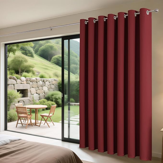 Joydeco Blackout Patio Sliding Door Curtains 108 Inches Long, Grommet Privacy Room Divider Curtains, Extra Wide Thermal Blackout Drapes for Bedroom Living Room (Burgundy Red, 100Wx108L, 1 Panel)