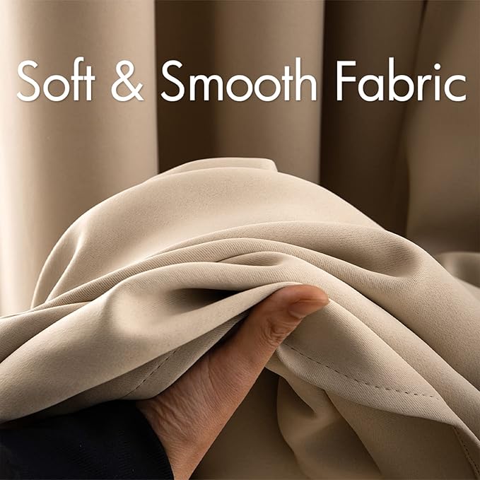 MIULEE Blackout Curtains for Bedroom Living Room Thermal Insulated Room Darkening Grommet Top Solid Light Blocking Drapery Set of 2 Window Panels 52 x 102 Inches Beige
