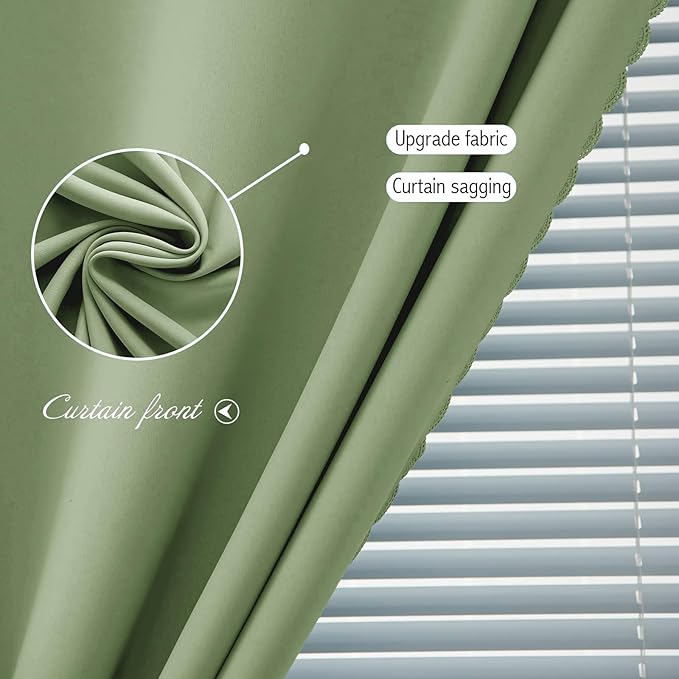 Magic Tape Blackout Curtains for Bedroom No Drillng Self Adhesive Curtains No Rod Small Window, 59" W X 96" L, Sage Green, 1 Panel