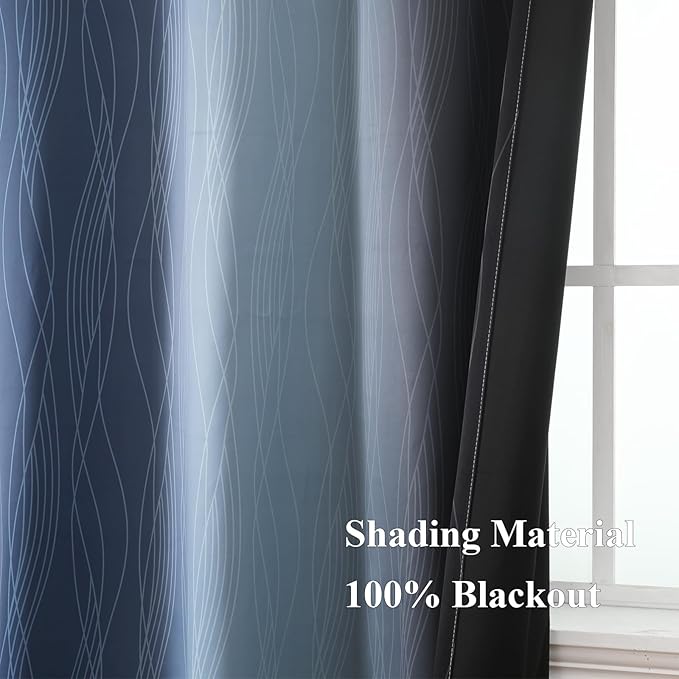 Estelar Textiler Black and Navy Blue Blackout Curtains for Sliding Door, Thermal Insulated Ombre Drapes 108 Inches Long, Full Room Darkening Energy Saving Curtains for Living Room,52Wx108L,2 Panels
