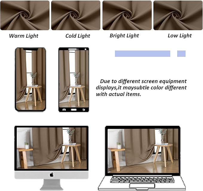 Simplebrand Ava Brown Blackout Curtains for Bedroom 84 Inch Length 2 Panels Set, Solid Thermal Insulated Privacy Living Room Window Treatment Curtains Blackout Drapes, W50 x L84 Inch, Brown