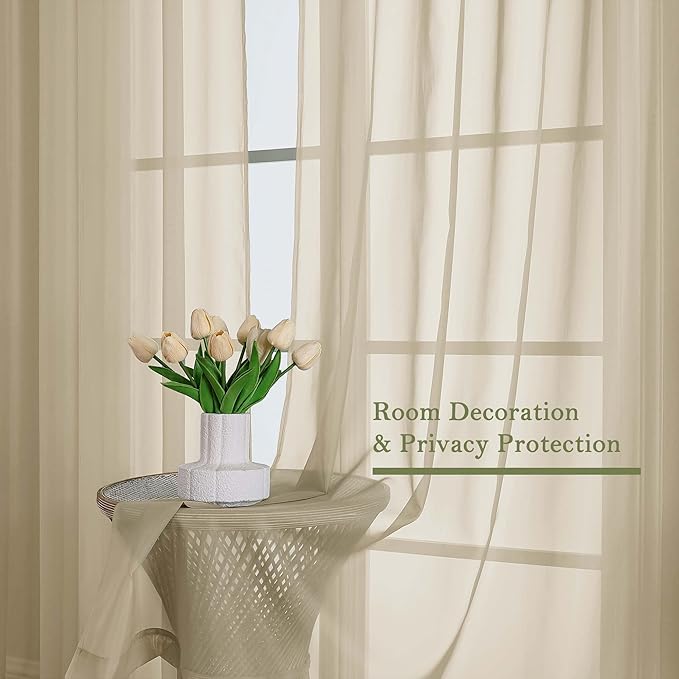 Lecloud Taupe Sheer Curtains 120 Inches Long 2 Panels Set, Rod Pockets Light Filtering Curtains for Living Room Bedroom Dining Room, Solid Color Airy Voile Rustic Drapes, Each Panel 59" W x 120" L