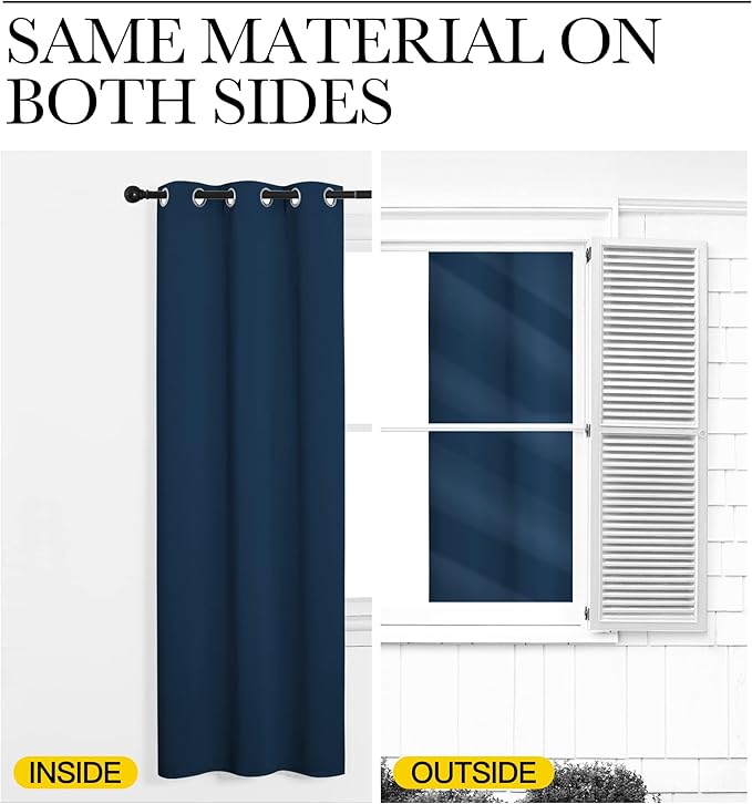 NICETOWN Moroccan Blue Kitchen Blackout Short Curtain Panels for Bedroom, 2 Panels, W42 x L45 -Inch, Thermal Insulated Grommet Top Blackout Draperies and Drapes