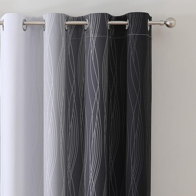 Estelar Textiler Ombre Greyish White and Black Blackout Curtains & Drapes 54 Inch Length 2 Panels for Bedroom, Thermal Insulated Full Light Blocking Grommet Blackout Drapes for Bathroom, 52Wx54L