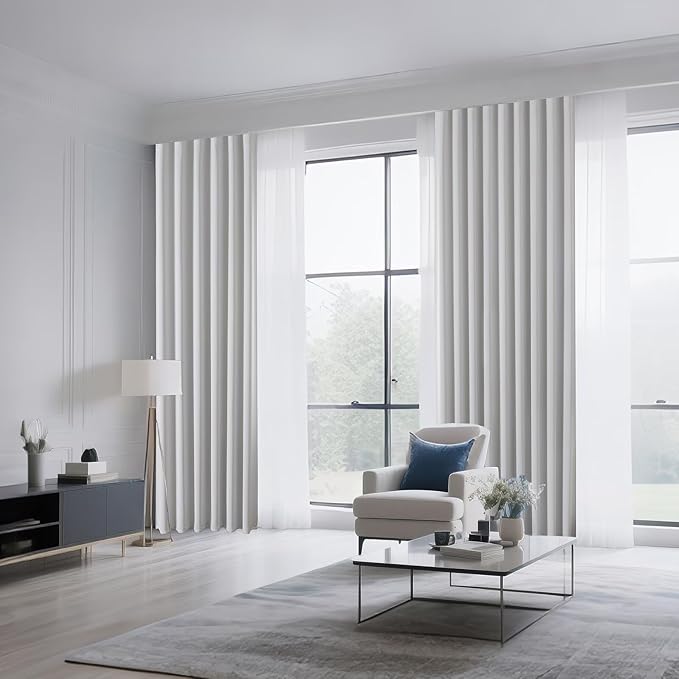 CUCRAF Grayish White Blackout Curtains 96 inch Length 2 Panels Set, Rod Pocket Room Darkening Drapes for Bedroom Living Room, Insulated Thermal Light Blocking Window Curtain (W52 x L96 Inch)