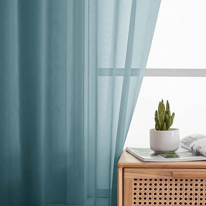 Dusty Blue Sheer Curtains 84 Inches Long 2 Panels, Soft Airy Light Filtering Curtains for Bedroom Living Room, Rod Pocket Privacy Drapes Window Treatments, Dusty Blue, Total Wide 84 Inch