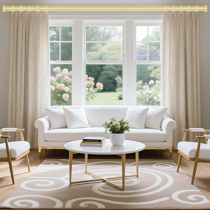 VOIIY Gold Curtain Rods for Windows 28 to 48 Inch(1.5-5 Feet),1" Diameter Drapery Rods with Modern Style End Cap Finials,Size:30-60 Inch, Brass