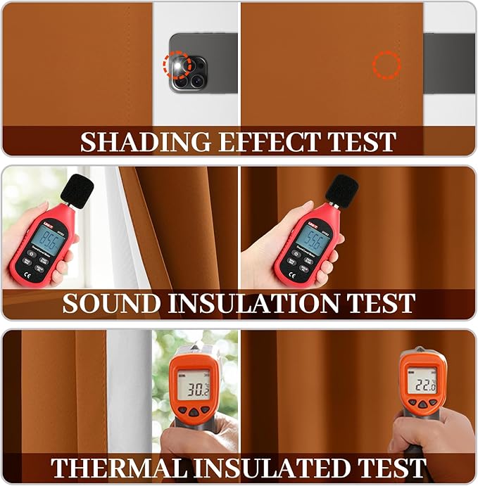 Yakamok Room Darkening 100% Blackout Curtains Grommet Window Treatments with 2 Thick Layers-Burnt Orange Thermal Insulated Drapes Set of 2 Panels for Bedroom Living Room 52 Inches by 84 Inches Length