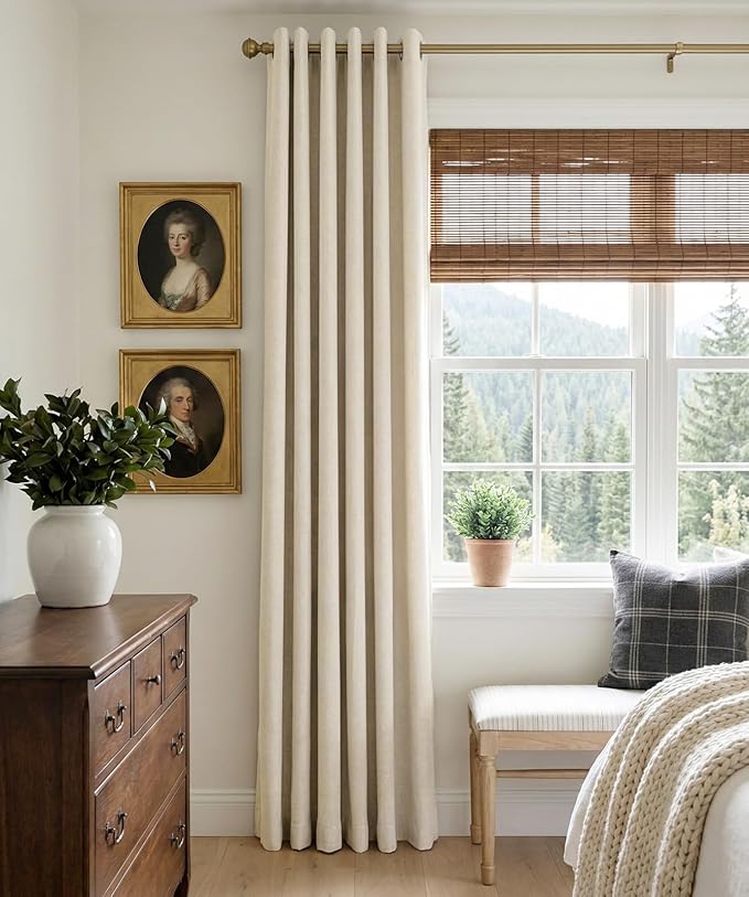 100% Blackout Shield Linen Blackout Curtains for Bedroom, Butter Cream Grommet Curtains for Living Room, Thermal Insulated Room Darkening Drapes for Nursery, Boho Home Decor, 50" W x 108" L, 2 Panels