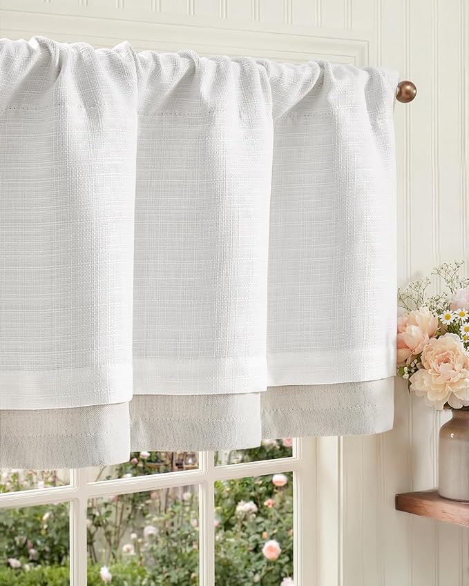 jinchan Curtain Light Filtering Kitchen for Living Room Bedroom Small Windows Valance 18 Inch Double Layer Farmhouse Window Rustic Overlay Rod Pocket 1 Panel White