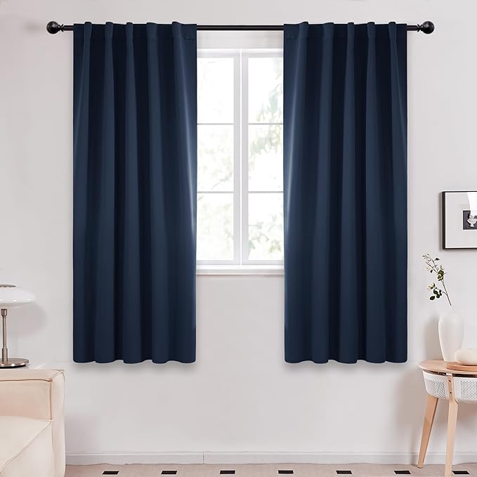 Deconovo Blackout Curtains, Thermal Insulated, W42 x L63 2 Panels, Back Tab, Machine Washable, Room-Darkening Drapes for Bedroom/Living Room Navy Blue