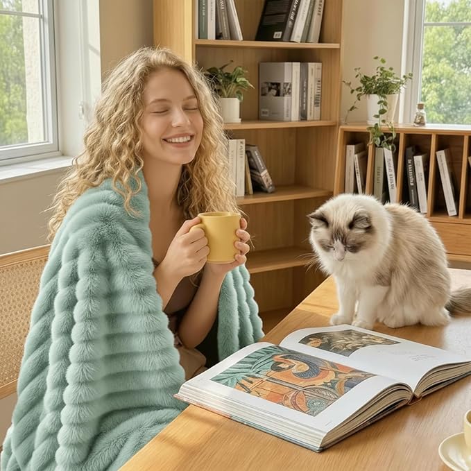HIMEET Sage Green Ribbed Queen Size Blanket for Bed - 300GSM Lightweight Fleece Blanket for Women, Large Sofa Couch Cover Bed Blankets Gifts, Striped Spring Home Room Decor, Sage Green, 90x90 Inches