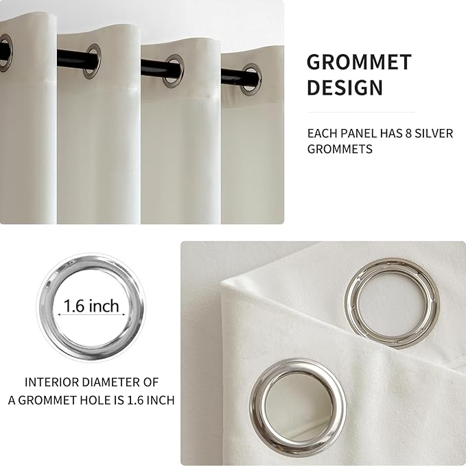 MIULEE Velvet Curtains Ivory Elegant Grommet Curtains Thermal Insulated Soundproof Room Darkening Drapes for Classical Living Room Bedroom Decor 52 x 84 Inch Set of 2