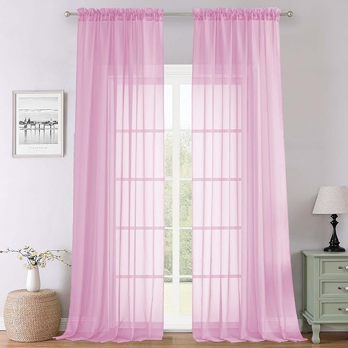 Lecloud Light Pink Sheer Curtains 120 Inches Long 2 Pcs, Solid Voile Light Filtering Rod Pockets Window Curtains for Bedroom, Modern Farmhouse Decor Drapes for Living Room, Each Panel 59" W x 120" L