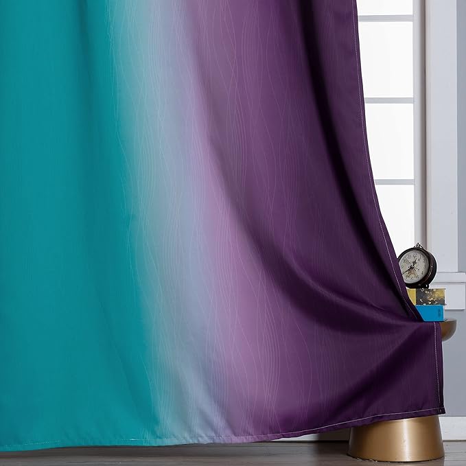 Estelar Textiler Teal and Purple Blackout Curtains for Bedroom, Thermal Insulated Drapes 108 Inches Long, Full Light Blocking Energy Saving Long Curtains for Living Room, 52Wx108L, 2 Panels